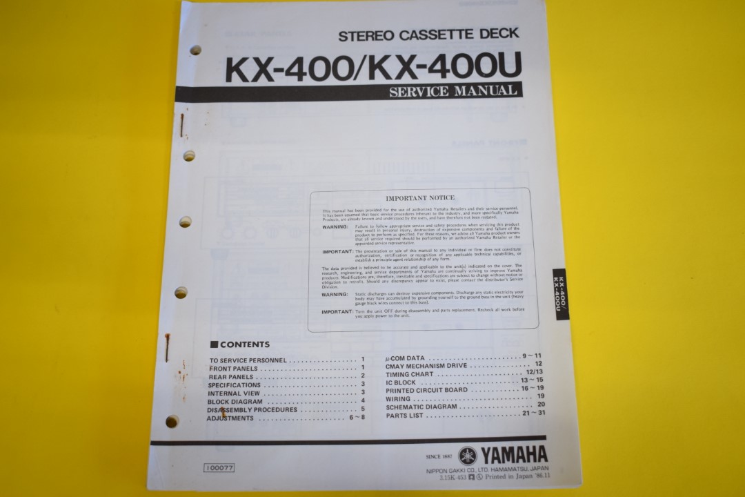 Yamaha KX-400/KX-400U Kassettendeck Service Anleitung