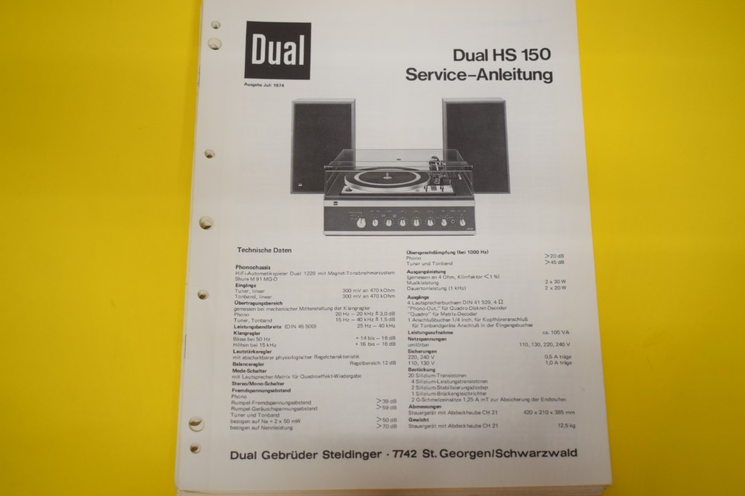 Dual HS 150 Plattenspieler / Verstärker / Lautsprecher Service Manual