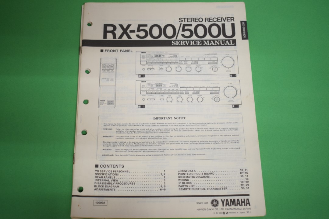 Yamaha RX-500/500U Stereo Receiver Service Anleitung