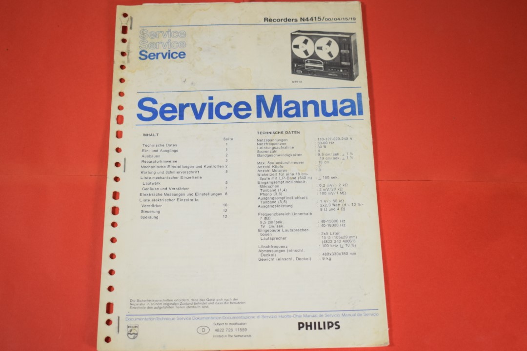 Service Manual Philips N4415 Tonbandgerät
