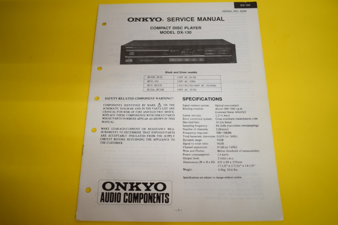 Onkyo DX-130 CD-Spieler Service Anleitung