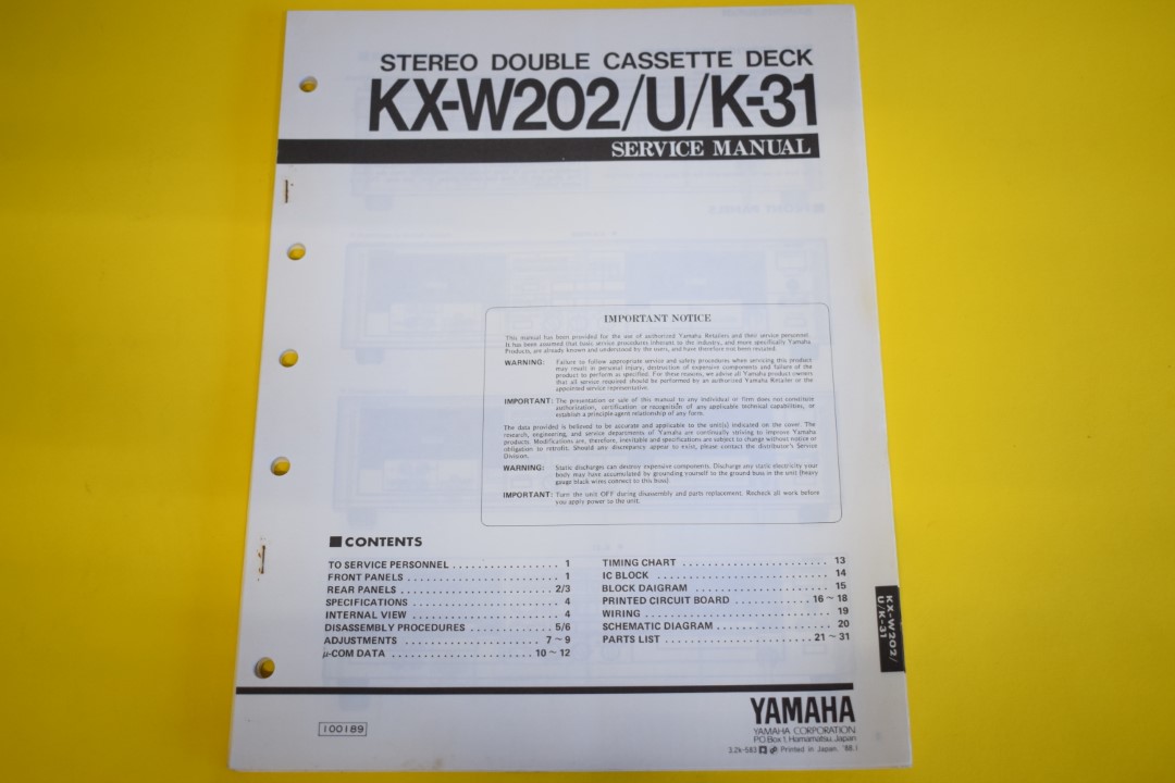 Yamaha KX-W202/U/K-31 Doppel Kassettengerät Service Anleitung