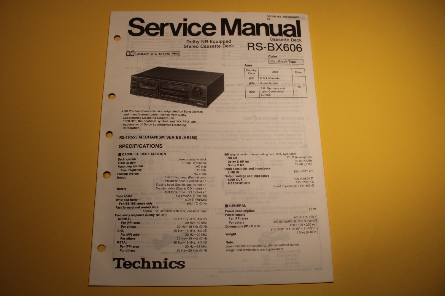 Technics RS-BX606 Kassettendeck Service Anleitung