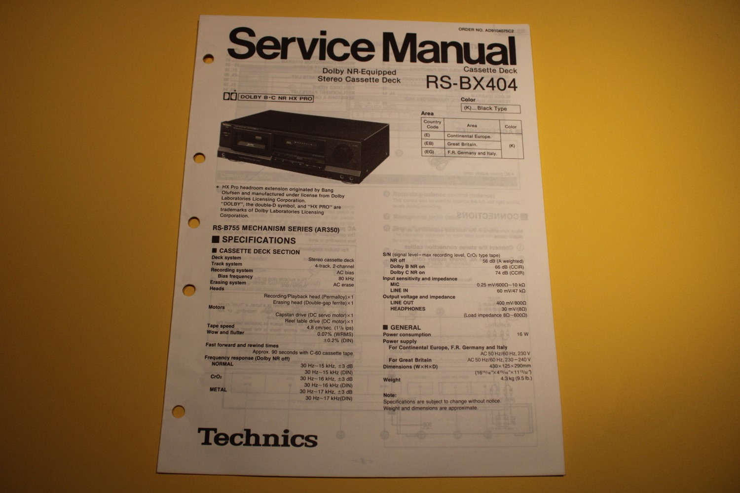 Technics RS-BX404 Kassettendeck Service Anleitung