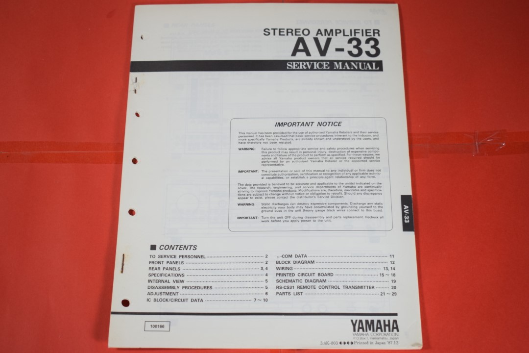 Yamaha AV-33 Stereo Verstärker Service Anleitung