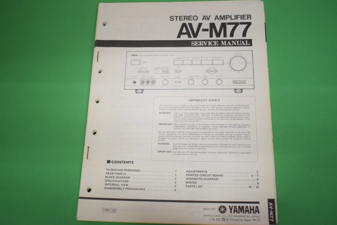 Yamaha AV-M77 AV Verstärker Service Anleitung