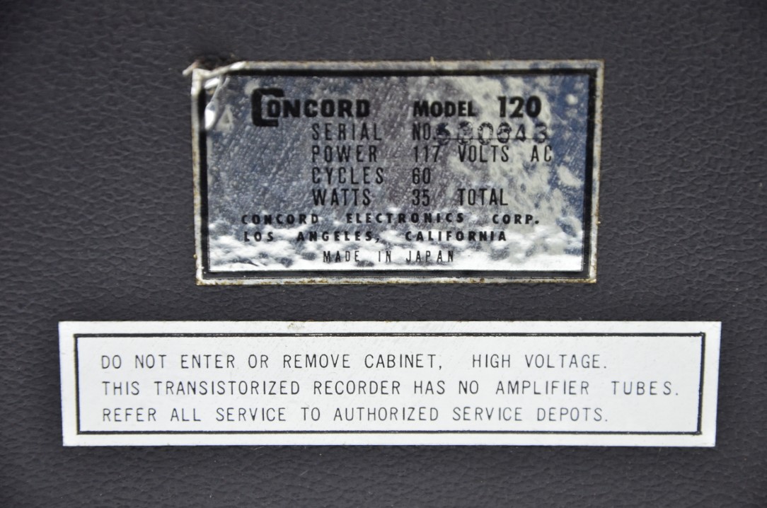 Concord Model 120 Tragbare Tonbandmaschine – 120 VOLT