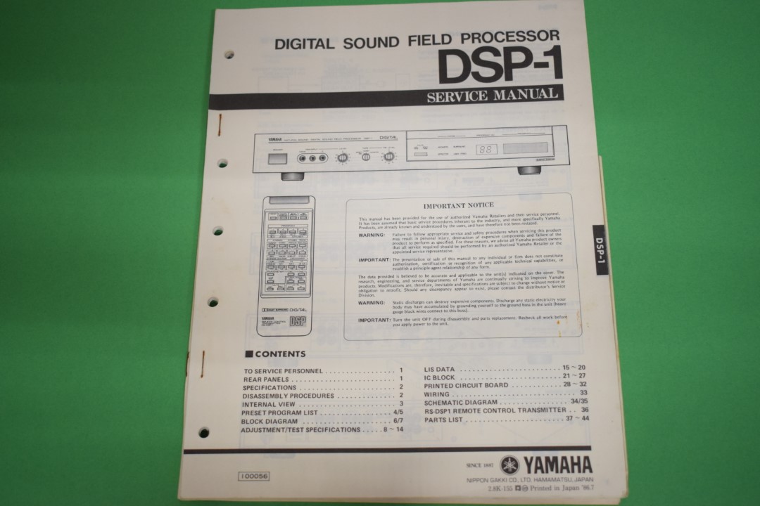 Yamaha DSP-1 Digitale Sound Field Processor Service Anleitung