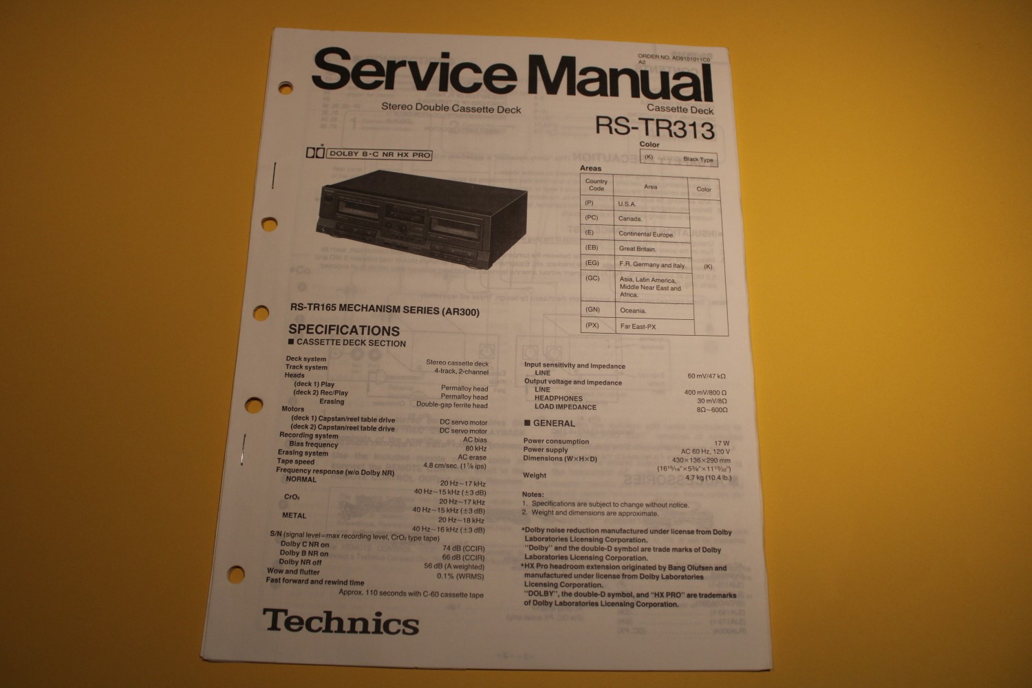 Technics RS-TR313 Kassettendeck Service Anleitung