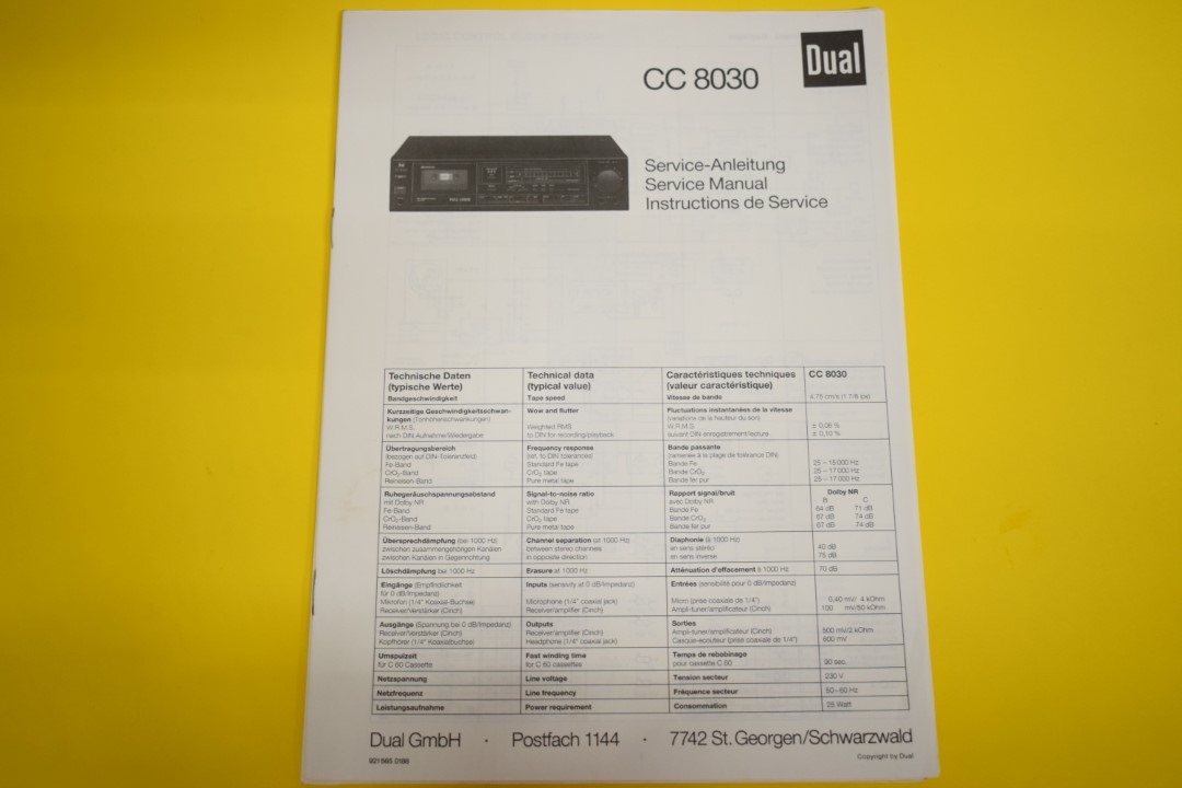 Dual CC 8030 Kassettendeck Service Anleitung