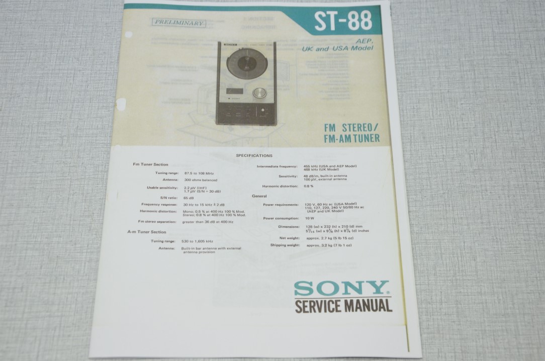 Sony ST-88 Tuner Fotokopie Originale Service Anleitung