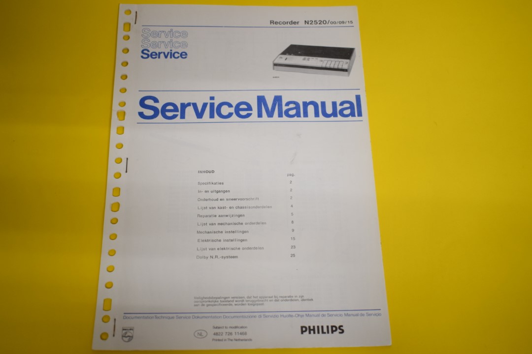 Philips N2520 Kassettendeck Service Anleitung
