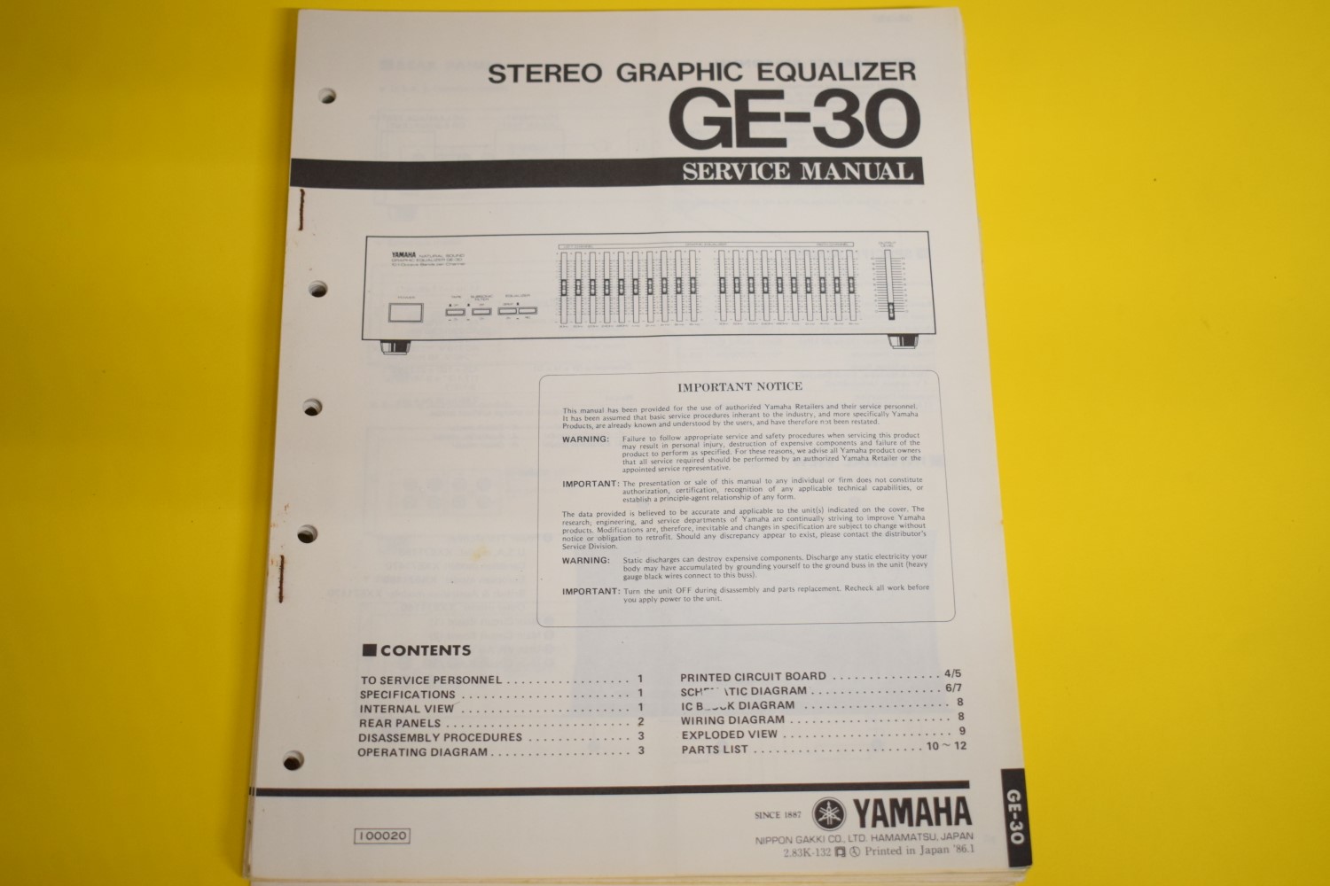 Yamaha GE-30 Equalizer Service Anleitung