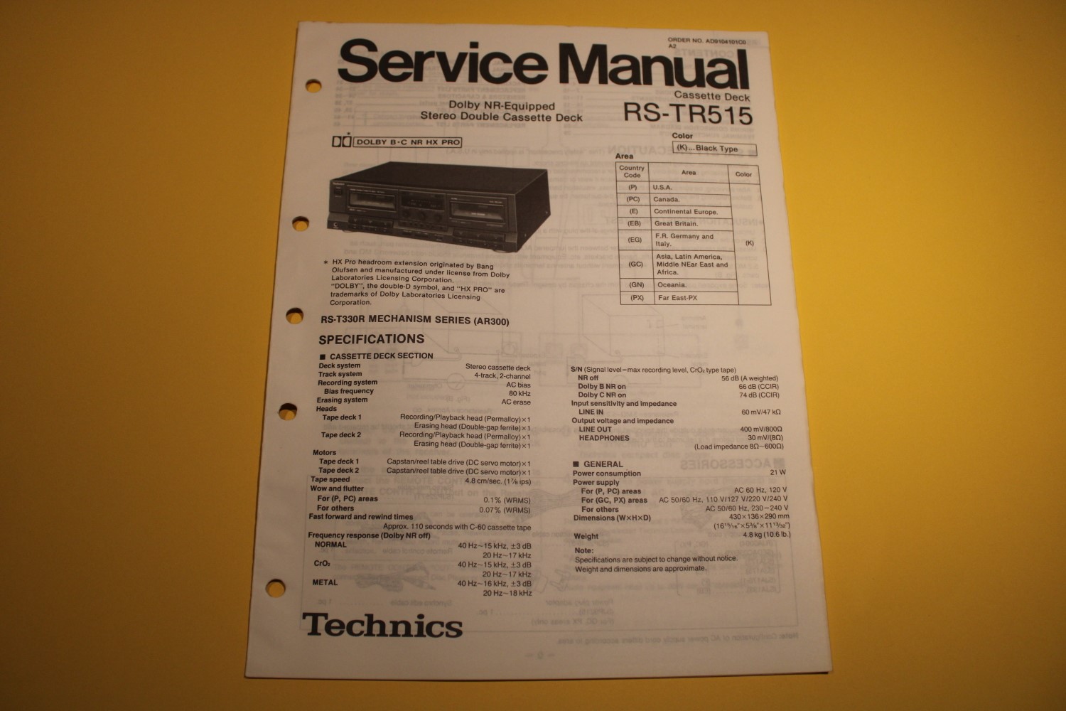 Technics RS-TR515 Kassettendeck Service Anleitung