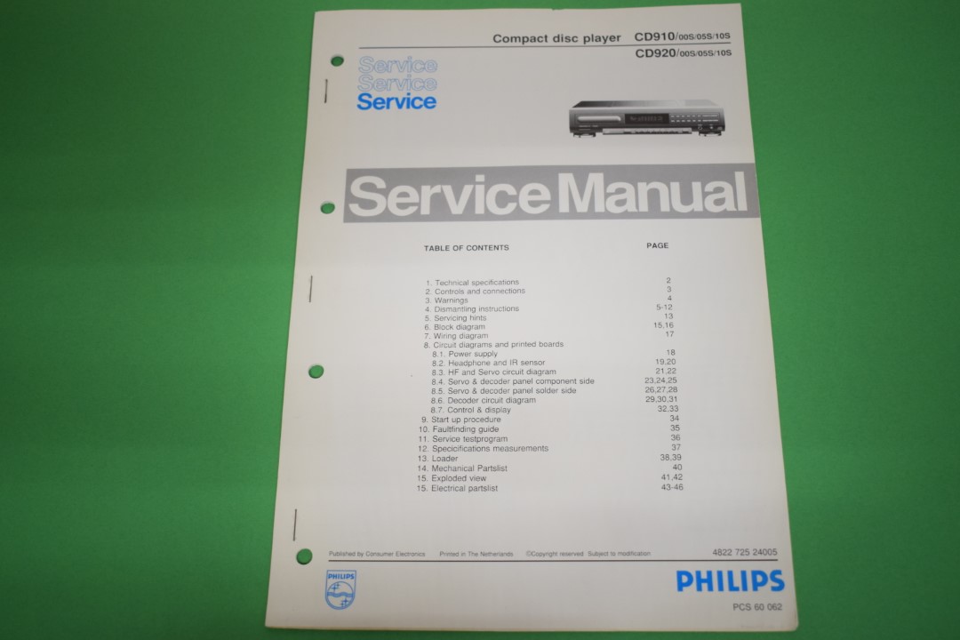 Philips CD910 / CD920 CD-Spieler Service Anleitung