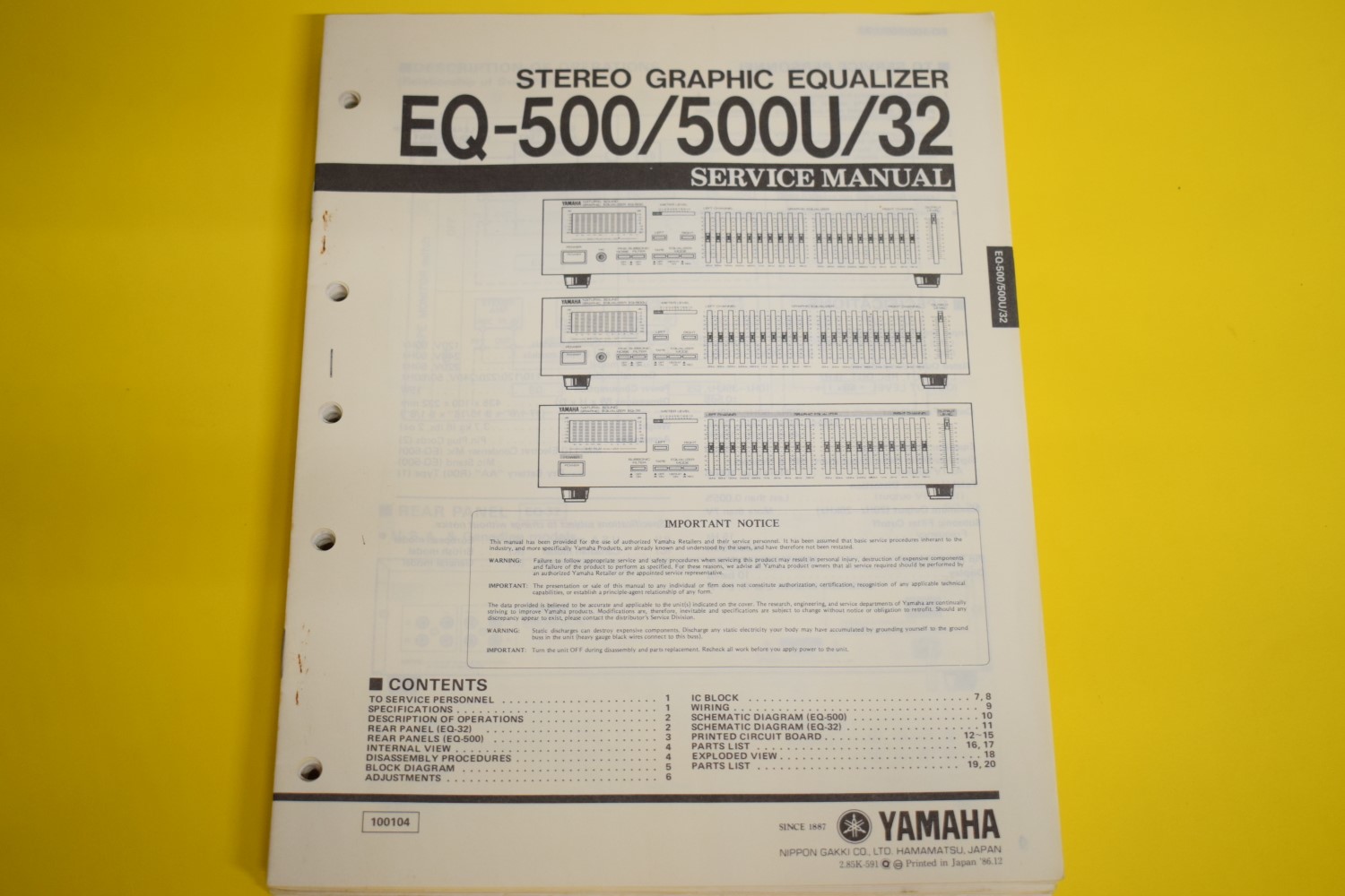 Yamaha EQ-500/EQ/500U/32 Equalizer Service Anleitung