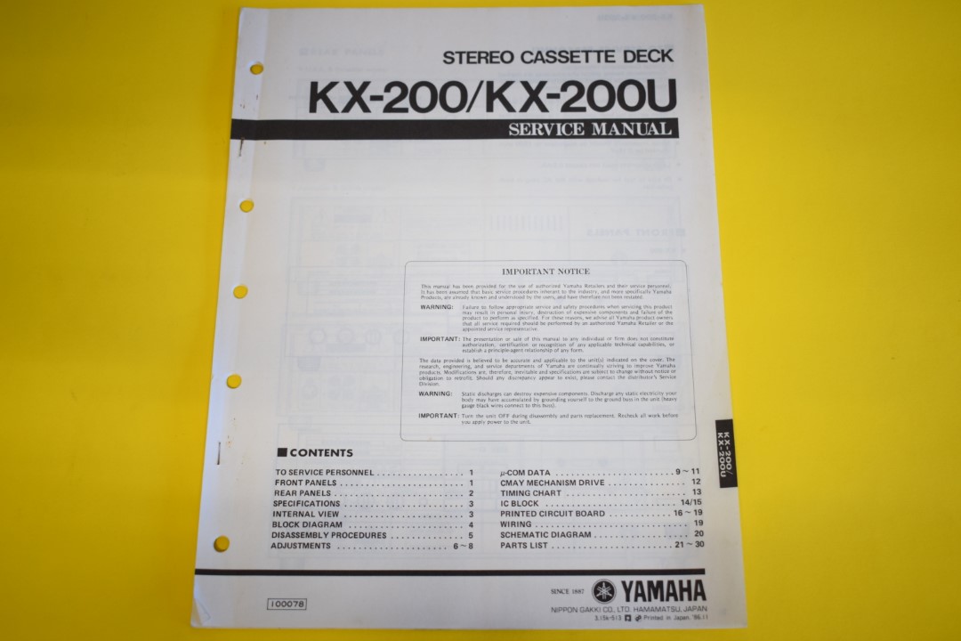 Yamaha KX-200/KX-200U Kassettendeck Service Anleitung