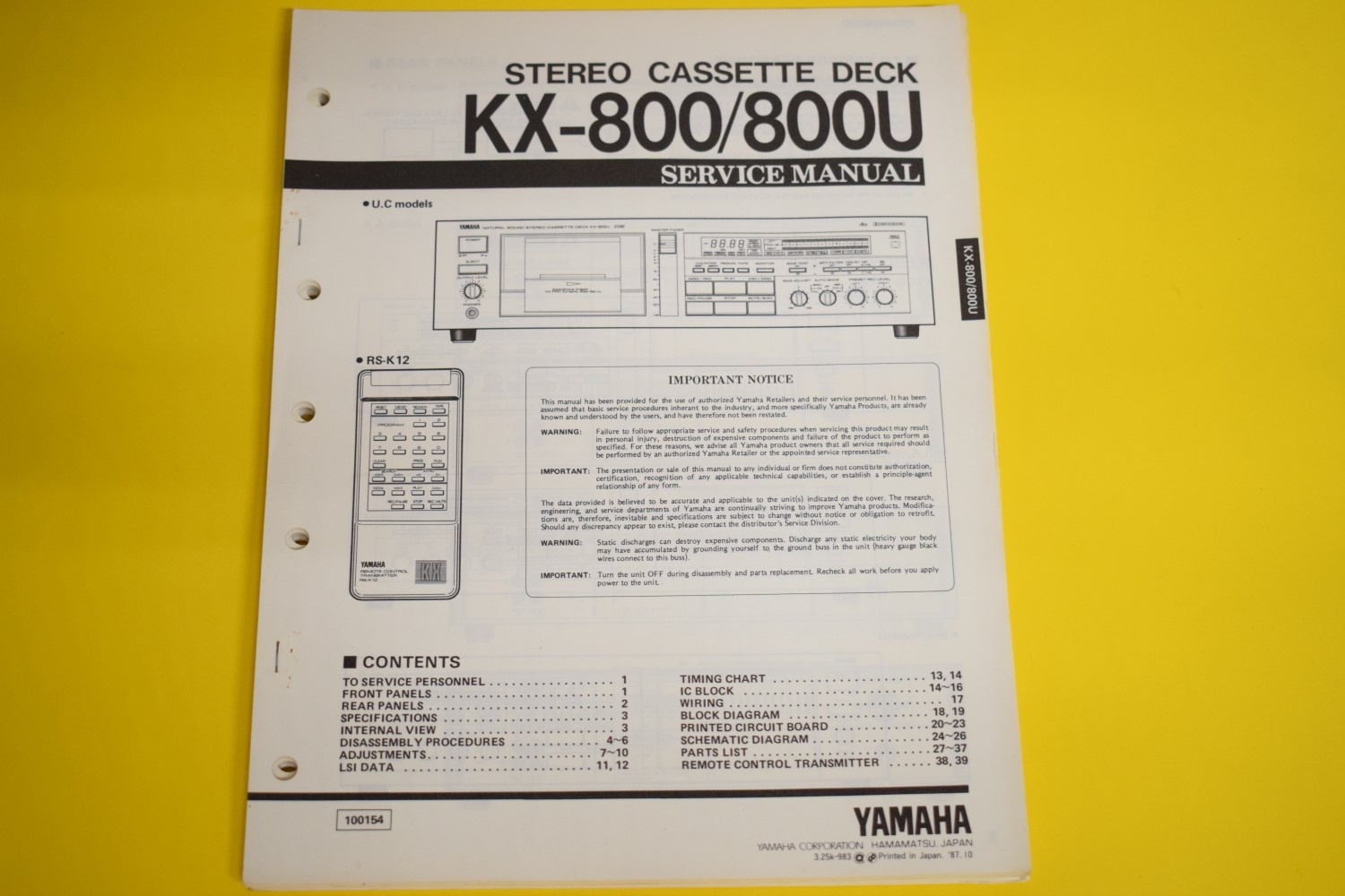 Yamaha KX-800/KX-800U Kassettendeck Service Anleitung