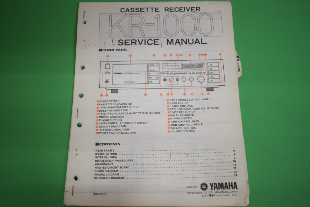 Yamaha KR-1000 Kassettendeck / Receiver Service Anleitung