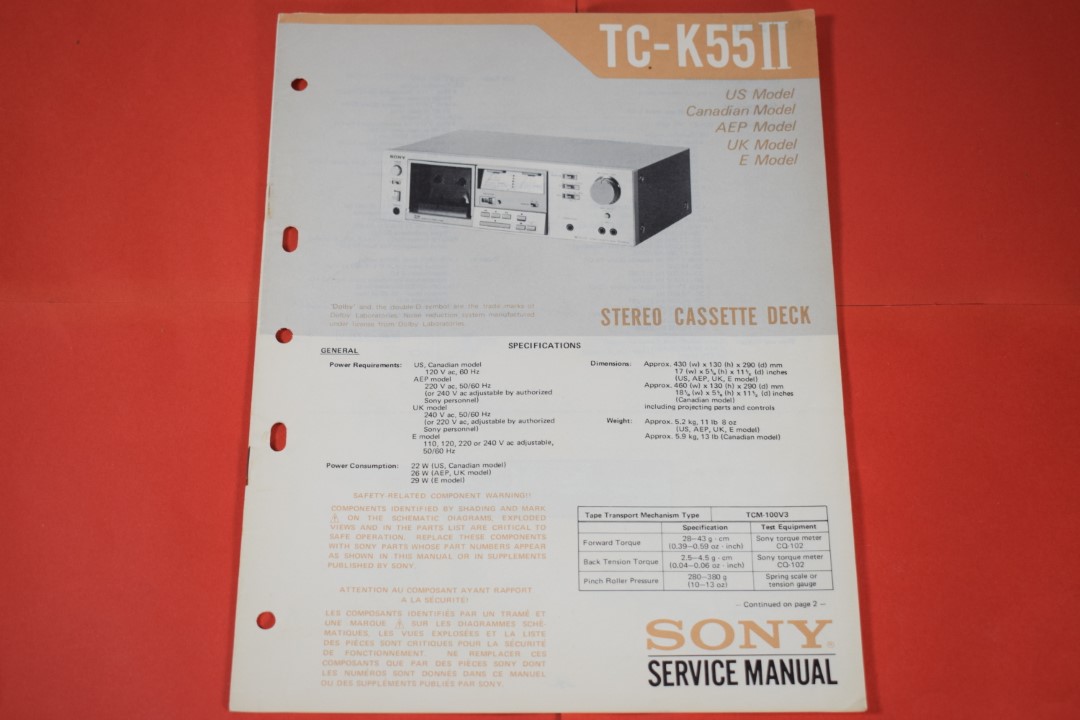 Sony TC-K55II Kassettendeck Service Anleitung