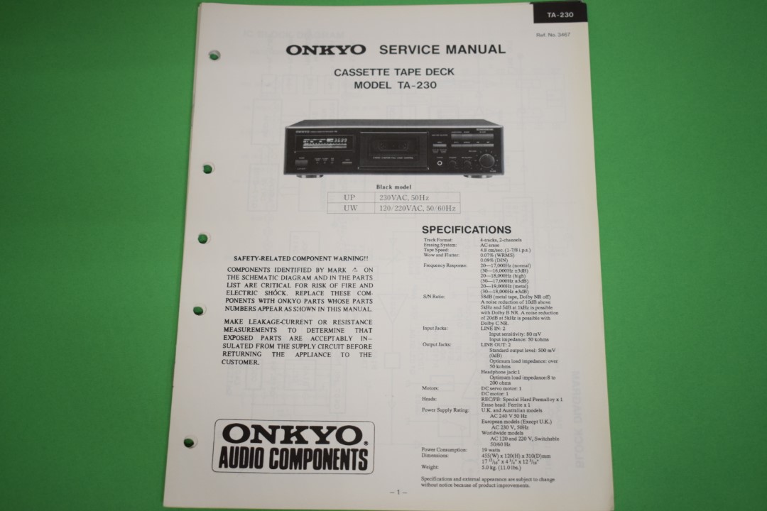 Onkyo TA-230 Kassettendeck Service Anleitung
