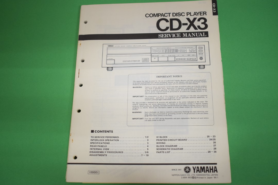 Yamaha CD-X3 CD-Spieler Service Anleitung