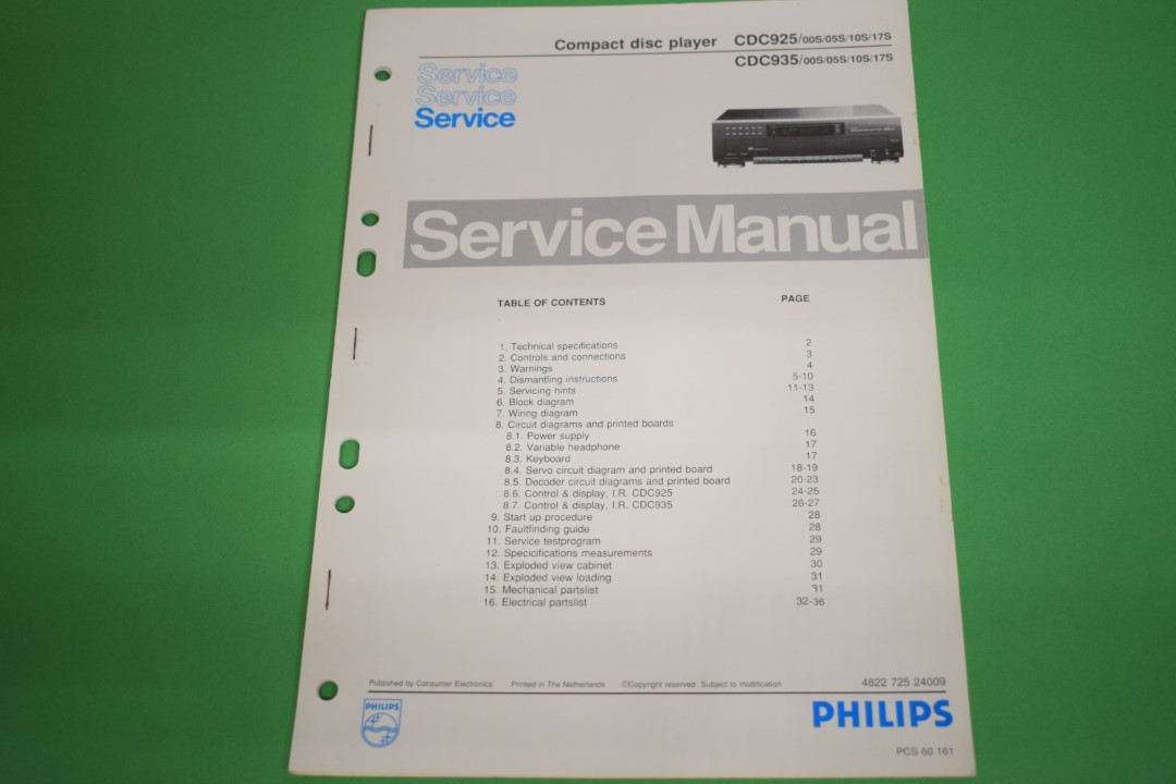 Philips CDC925 / CDC935 CD-Spieler Service Anleitung