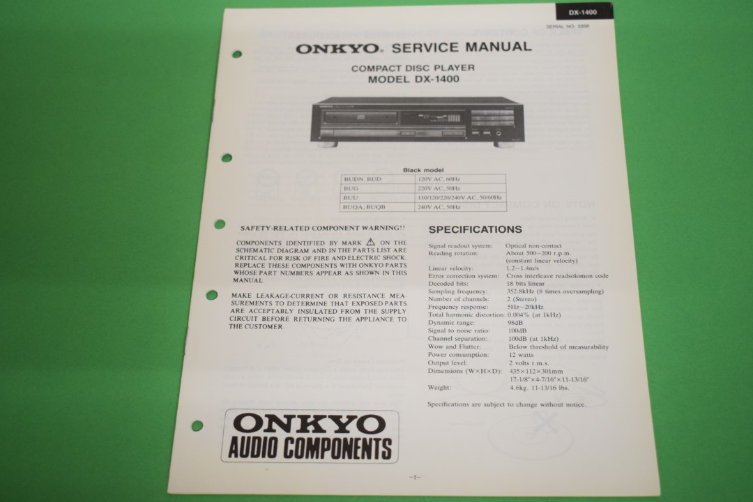 Onkyo DX-1400 CD-Spieler Service Anleitung