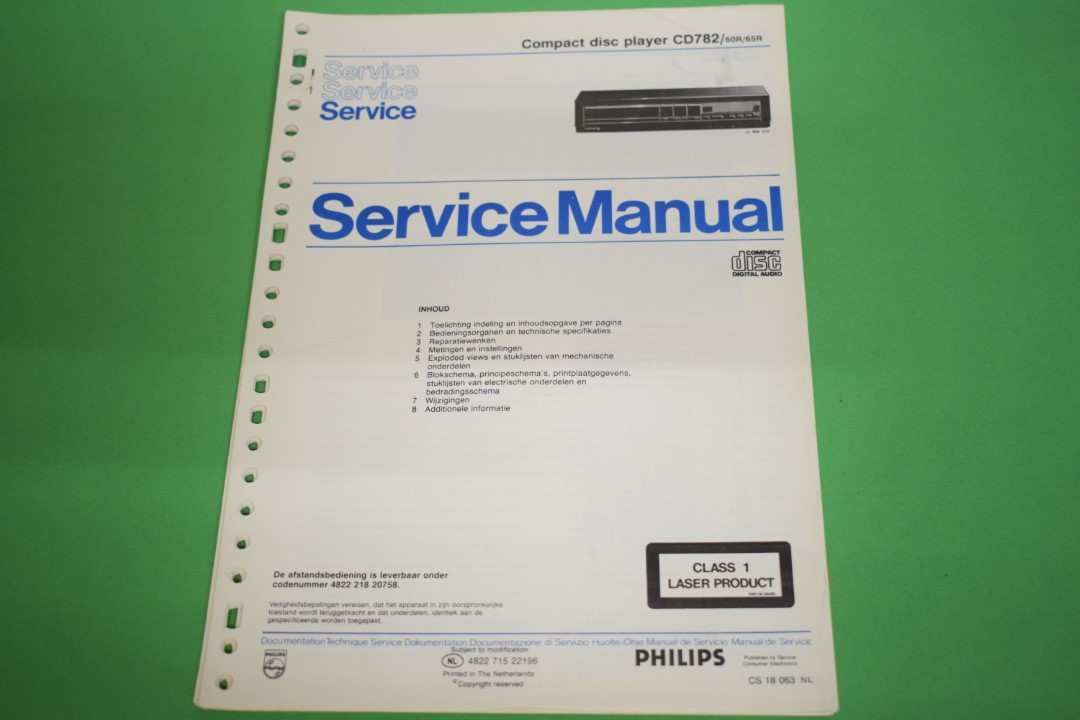 Philips CD782 CD-Spieler Model 60R/65R  (Niederländisch) Service Anleitung
