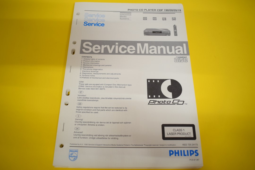 Philips CDF 190/00/05/19 Photo CD Player Service Anleitung