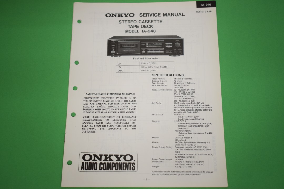 Onkyo TA-240 Kassettendeck Service Anleitung