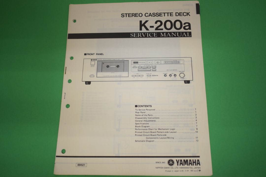 Yamaha K-200a Kassettendeck Service Anleitung