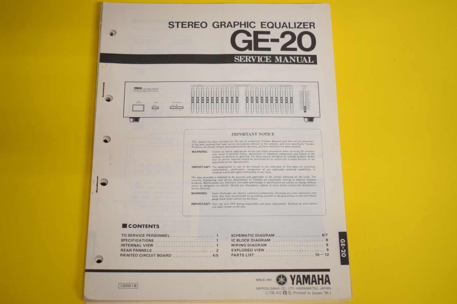 Yamaha GE-20 Equalizer Service Anleitung