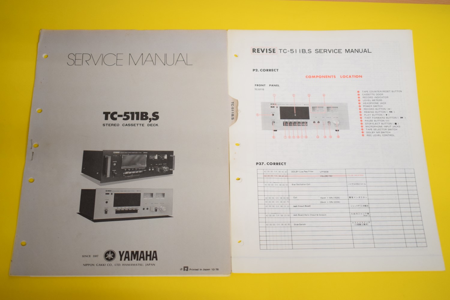 Yamaha TC-511B,S Kassettendeck Service Anleitung