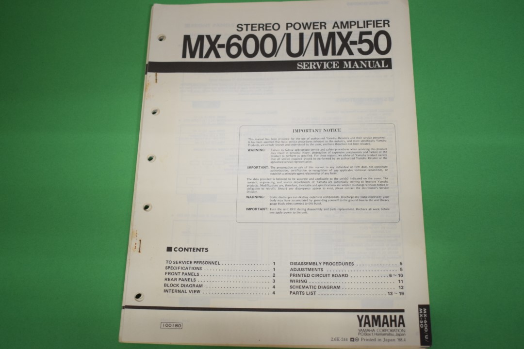 Yamaha MX-600/U/MX-50 Endverstärker Service Anleitung