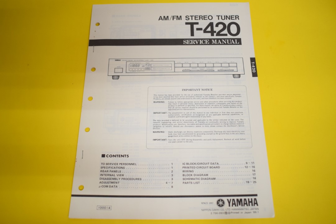 Yamaha T-420 Tuner Service Anleitung
