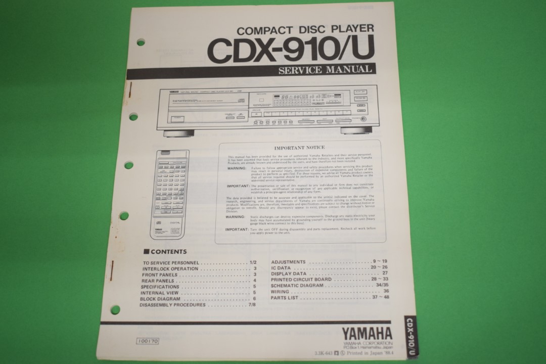 Yamaha CDX-910U CD-Spieler Service Anleitung