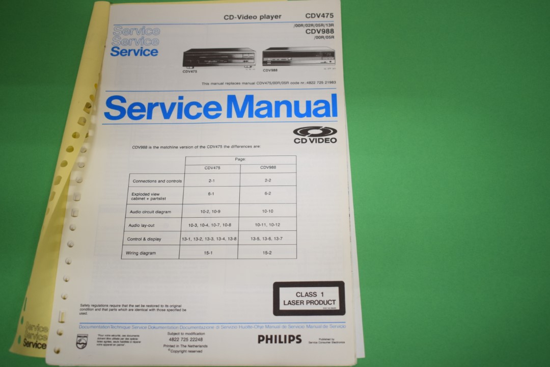 Philips CDV475 CD-Video (Laserdisc) Spieler Service Anleitung