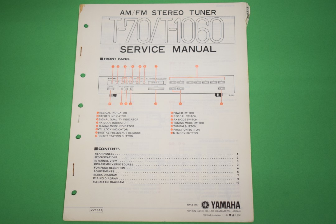 Yamaha T-70 / T-1060 Tuner Service Anleitung