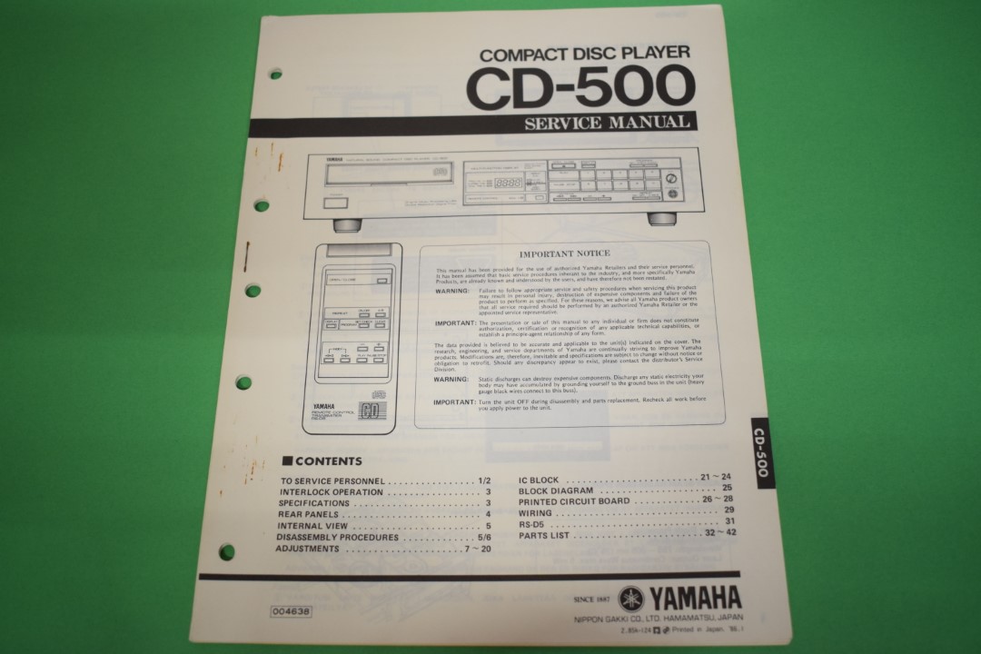 Yamaha CD-500 CD-Spieler Service Anleitung