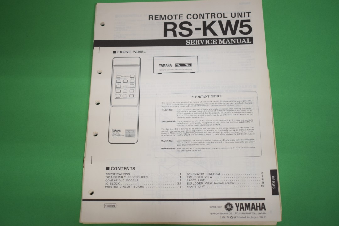 Yamaha RS-KW5 Fernbedienung Service Anleitung