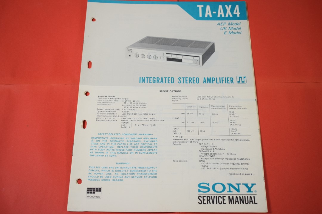 Sony TA-AX4 Verstärker Service Anleitung