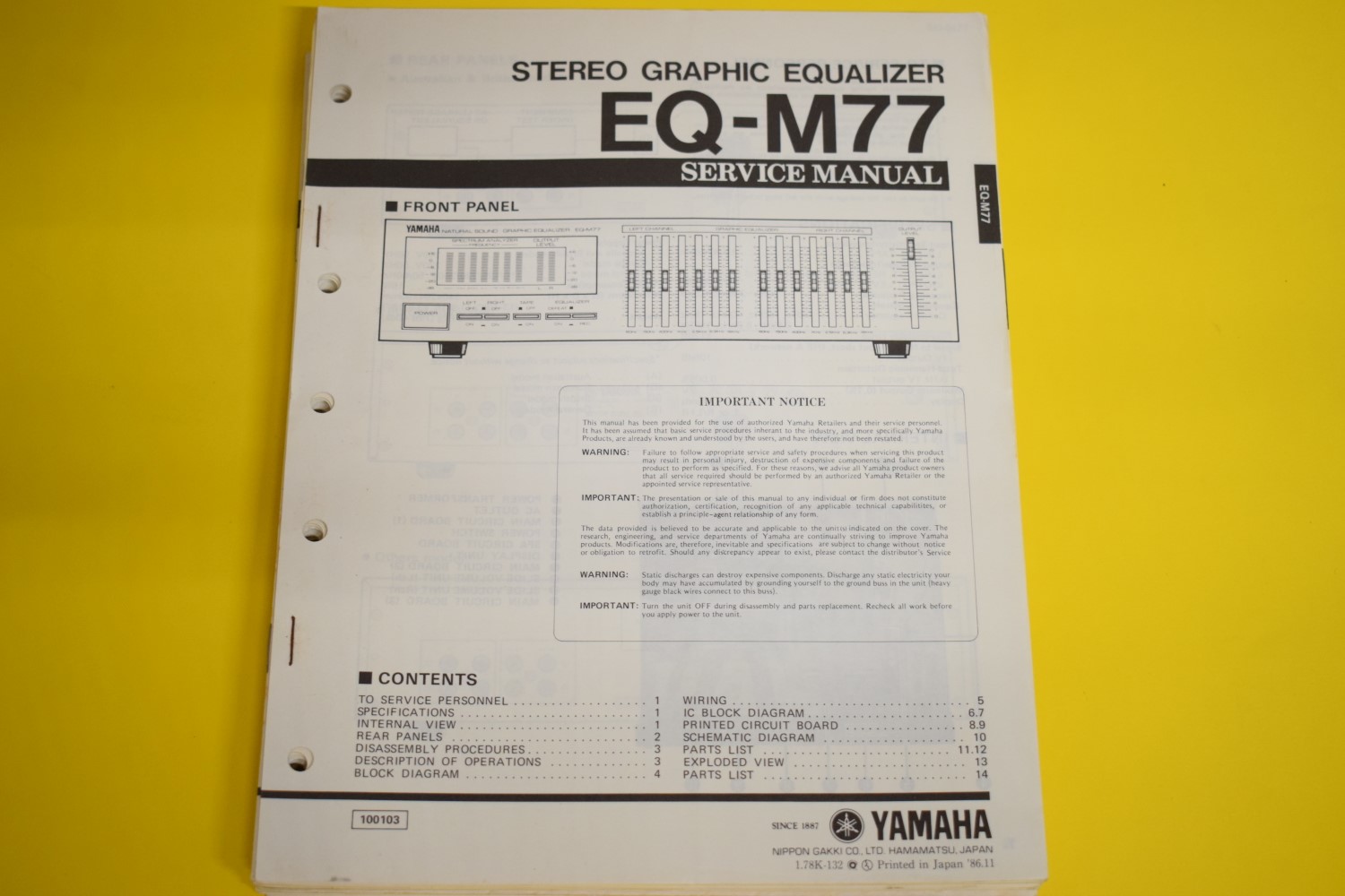 Yamaha EQ-M77 Equalizer Service Anleitung