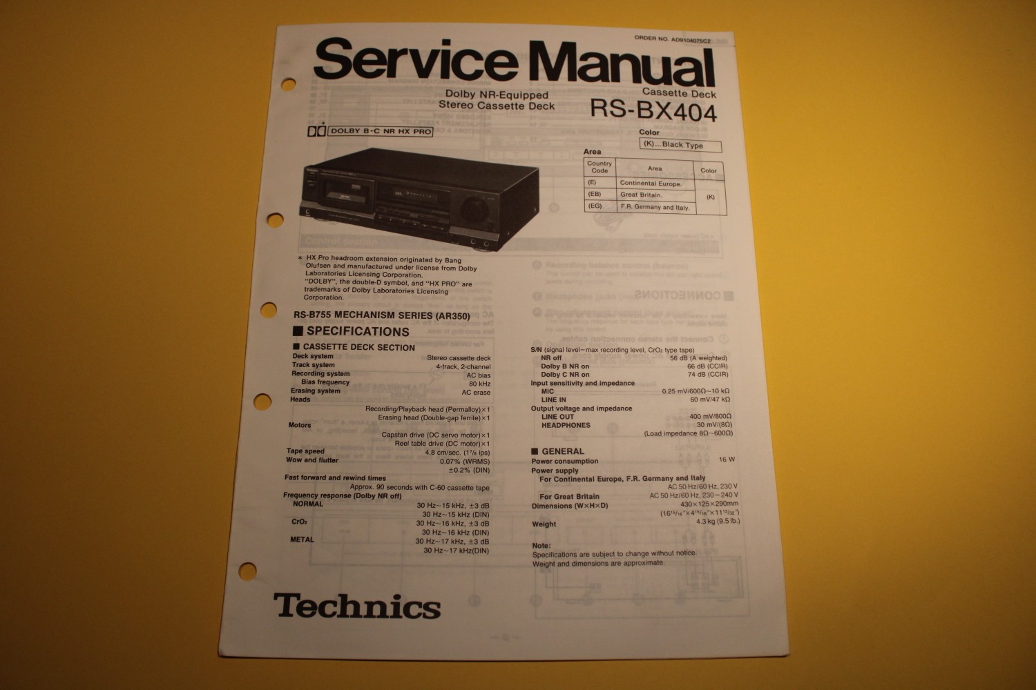 Technics RS-BX404 Kassettendeck Service Anleitung