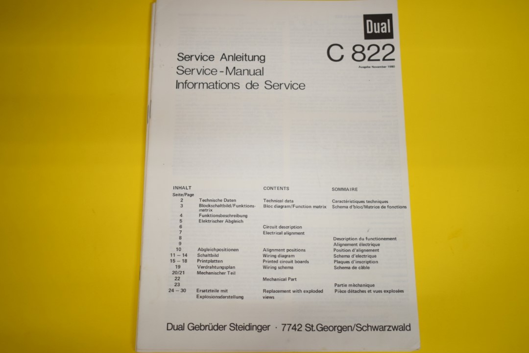 Dual C 822 Kassettendeck Service Anleitung