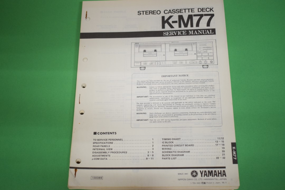 Yamaha K-M77 Kassettendeck Service Anleitung