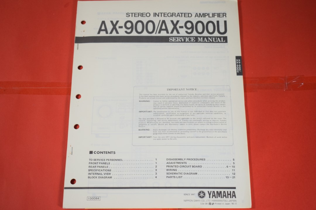 Yamaha AX-900 / AX-900U Stereo Verstärker Service Anleitung