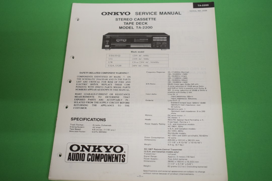 Onkyo TA-2200 Kassettendeck Service Anleitung