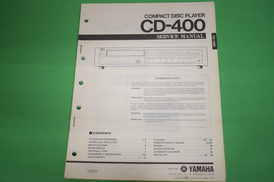 Yamaha CD-400 CD-Spieler Service Anleitung