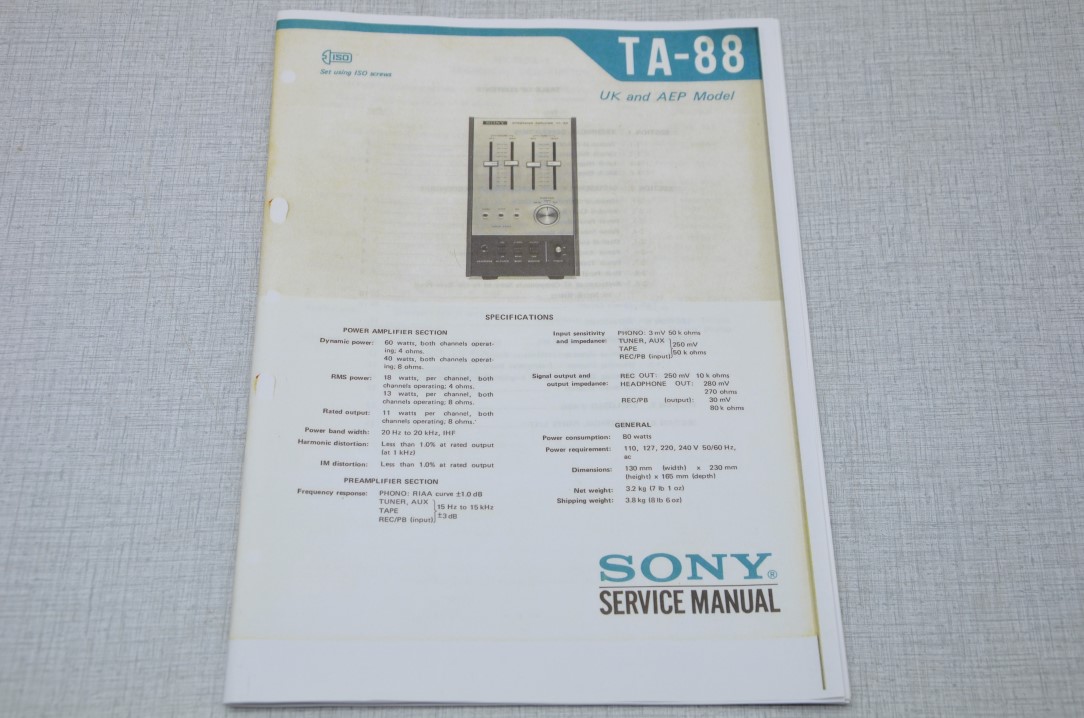 Sony TA-88 Verstärker Fotokopie Originale Service Anleitung